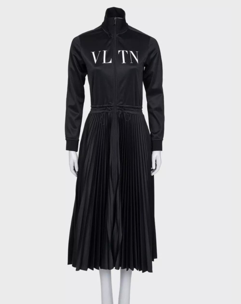 Valentino Black Pleated Hem Long Sleeve Dress M